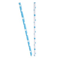 Preview: 10 dotted paper straws light blue white