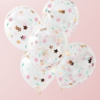 5 błyszczących balonów konfetti z kwiatami jednorożca 30 cm