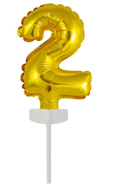 Gouden nummer 2 taartdecoratie ballon 15cm