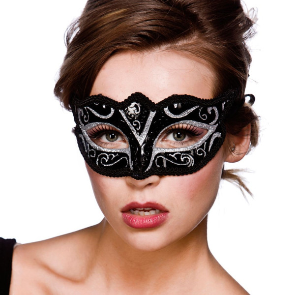 Czarno-srebrna maska do oczu Venezia