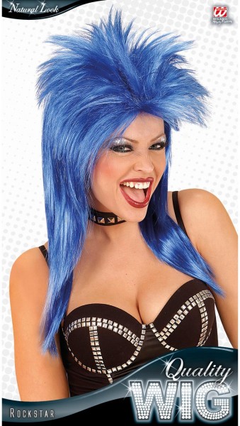 Blue 80s rock star wig 2