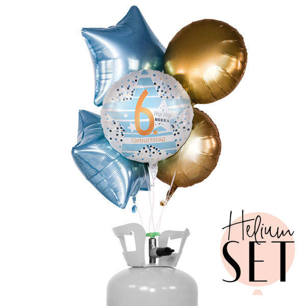 Hip Hip Hurra - Six Ballonbouquet-Set mit Heliumbehälter