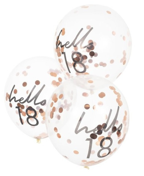 5 ballons confettis Hello 18 or rose 30cm