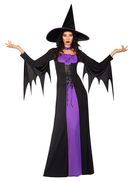 Disfraz clásico de bruja en violeta para mujer