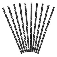 10 dotted paper straws black 19.5cm
