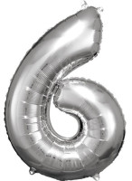 Srebrny balon foliowy numer 6 86 cm