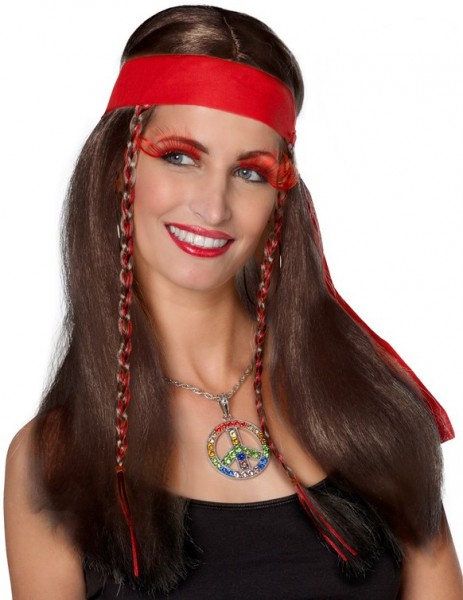 Braune Piratinnen Hippie Perücke Mit Stirnband
