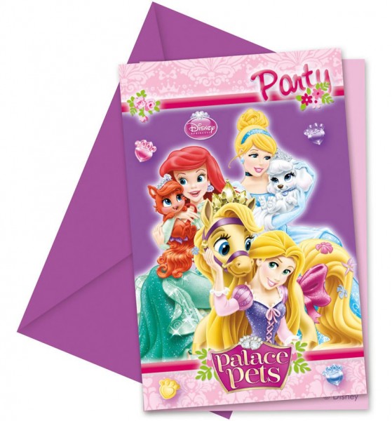 6 cute Disney Princesses love for animals invitation cards
