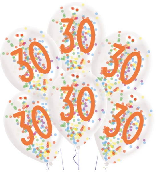 6 ballons confettis fête 30e anniversaire 28cm