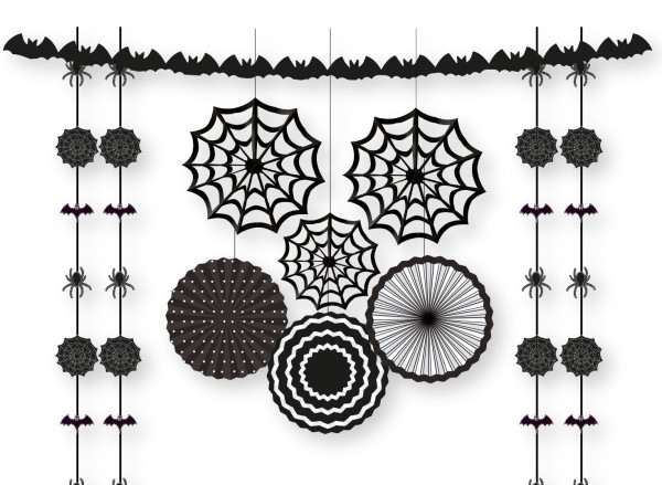 Halloweenowy zestaw dekoracji wiszących pająków