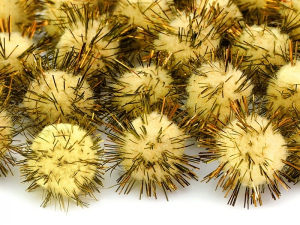 20 pompons with golden highlights 2cm