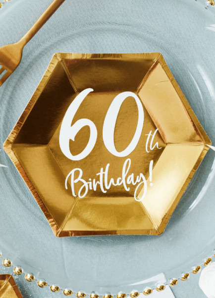 6 Glossy 60th Birthday plates 20x17cm