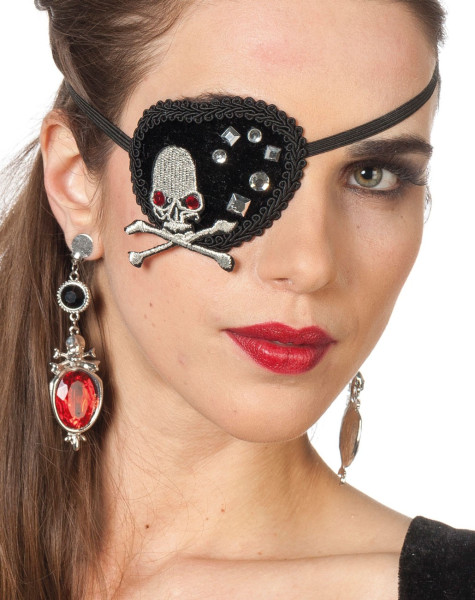 Embroidered eye patch with rhinestones