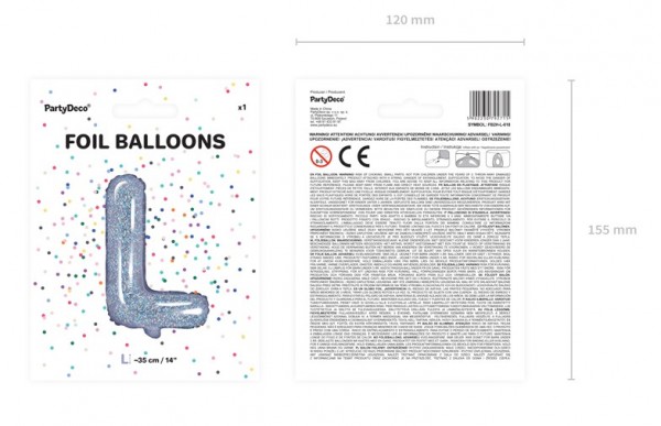 Holographic L foil balloon 35cm 2
