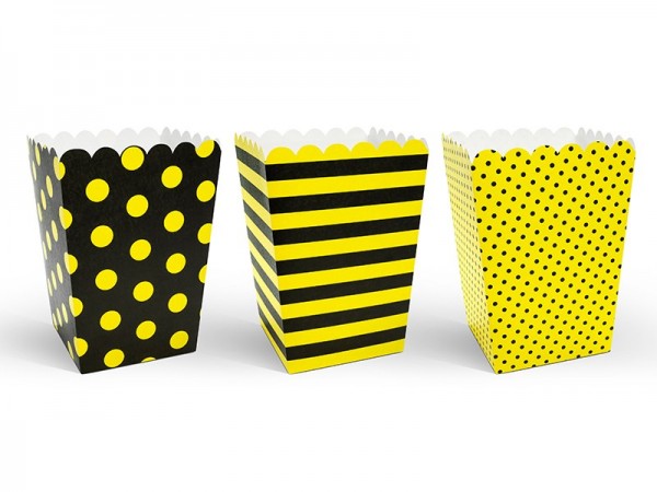 6 cajas de bocadillos con apariencia de abeja