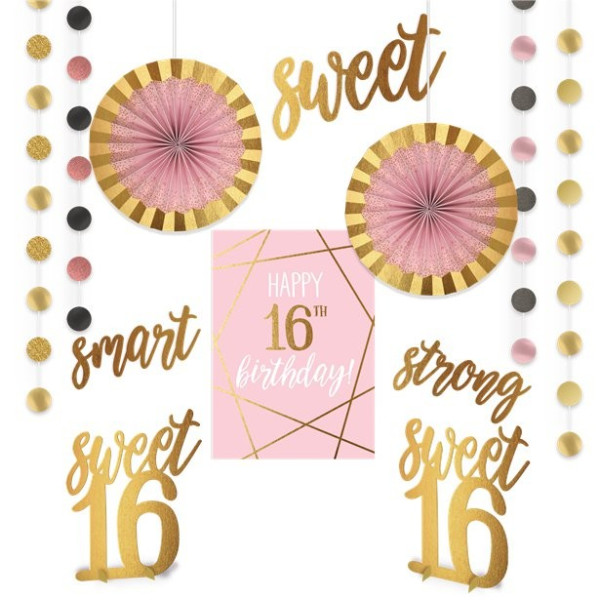Set decorazione 16 ° compleanno in oro rosa 12 pezzi