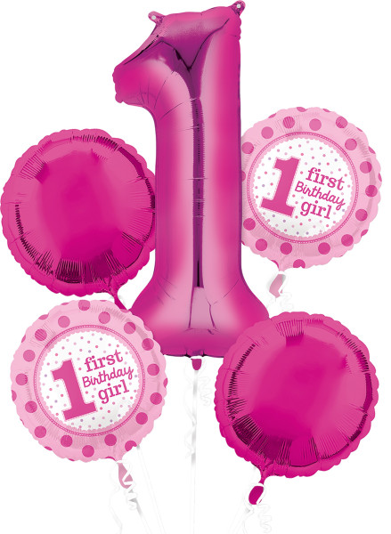 5 Folienballons First Birthday Girl
