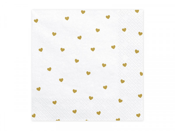 20 servilletas blancas corazones dorados 33cm