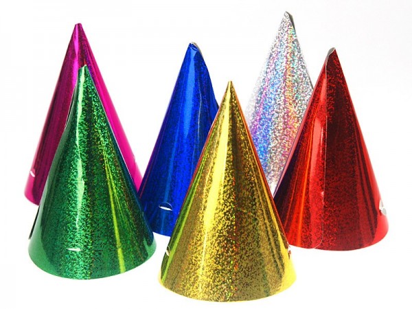 50 fantaisie Carnaval Foil papier Chapeaux de fête Assortiment de couleurs et Designs Cône pour adulte 