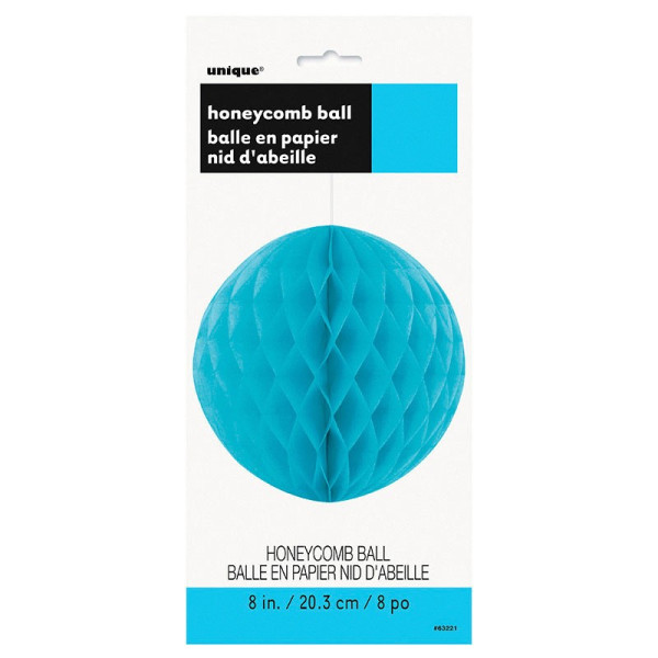 Decoratieve donzige honingraatbal turkoois blauw 20cm