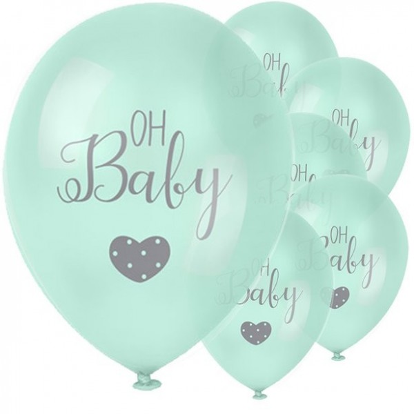 6 ballons Oh Baby turquoise menthe 30cm