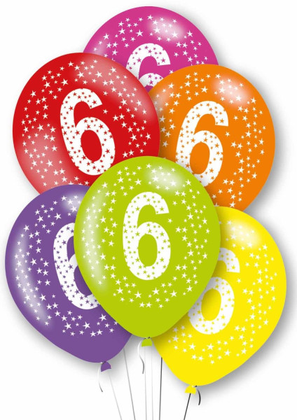 6 kolorowych balonów lateksowych numer 6