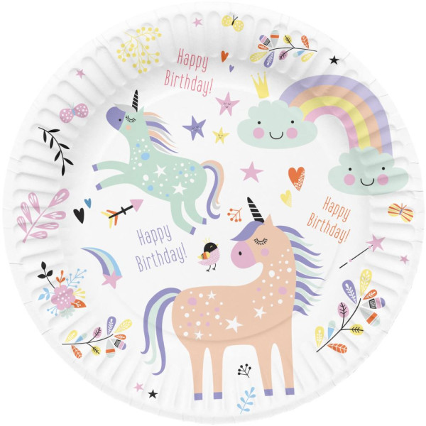 8 Glady Unicorn paper plates 23cm