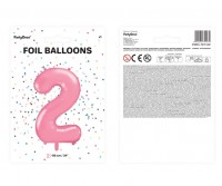 Nummer 2 folieballon roze 86cm