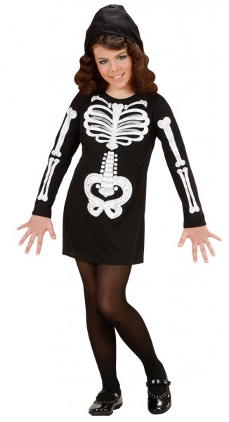 Kleine Skelett Lady Kinder Kostüm Knochen