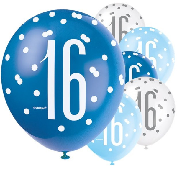 6 Blue Dots 16e Verjaardagsballonnen 30cm