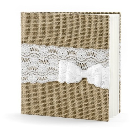 Burlap guest book with lace 20.5cm
