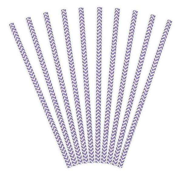 10 pailles en papier zigzag violet 19,5 cm
