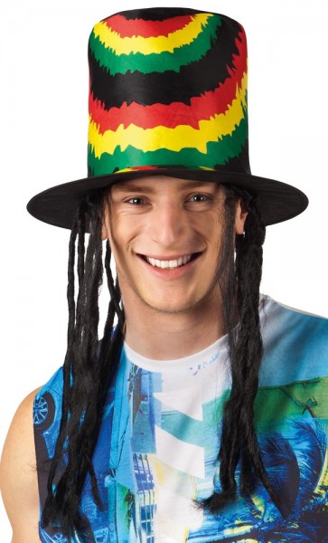 Sombrero de copa rastaman colorido con rastas