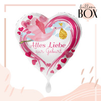 Vorschau: Heliumballon in der Box Alles Liebe zur Geburt Pink