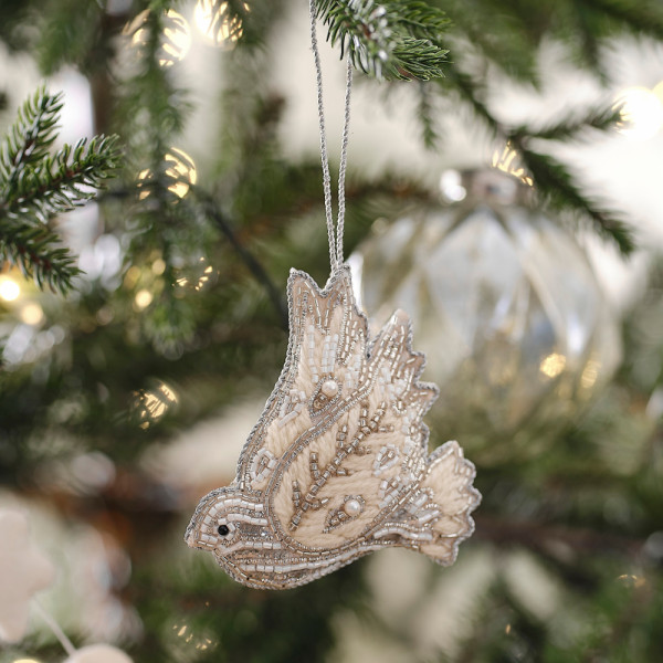 Broderet dvergpapegøje træ ornament