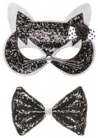 Preview: Glittering cat mask with glitter bow tie