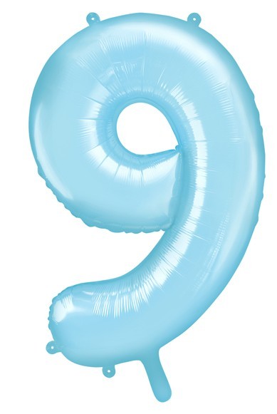 Nummer 9 folieballon hemelsblauw 86cm