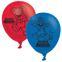 6 Supermario Latexballons rot-blau 23cm