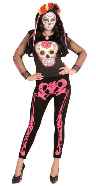 Skeleton been legging zwart roze 75DEN 3