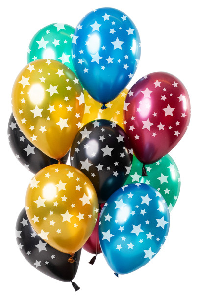 12 latex balloons colorful stars metallic