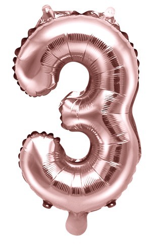 Metaliczny balon z cyfrą 3 różowe złoto 35 cm