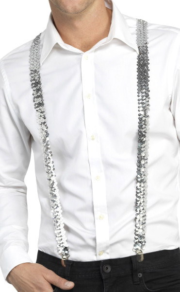 Silver suspenders in a sequin look