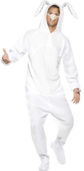 Disfraz de conejo blanco de cuerpo entero con nariz