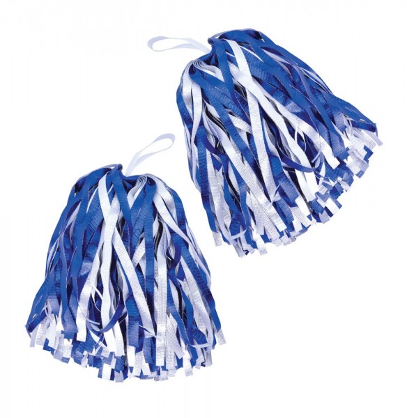 White and blue cheerleader pom poms