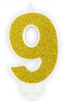 Preview: Gold shimmer cake candle number 9
