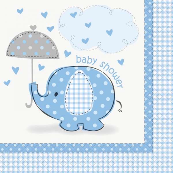 16 elephant baby party napkins azure blue 33cm
