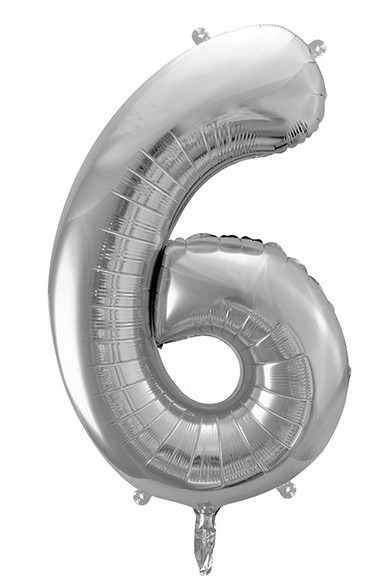 Folieballon nummer 6 metallisk sølv 86cm