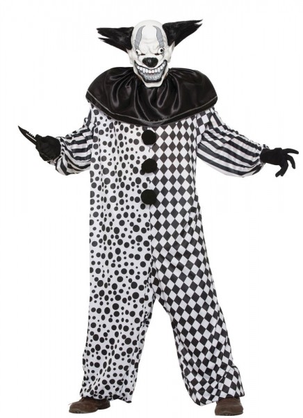 Horror clown costume for men black white