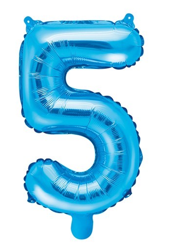 Number 5 foil balloon azure blue 35cm
