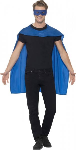 Blauwe superheld Cape met oogmasker 2